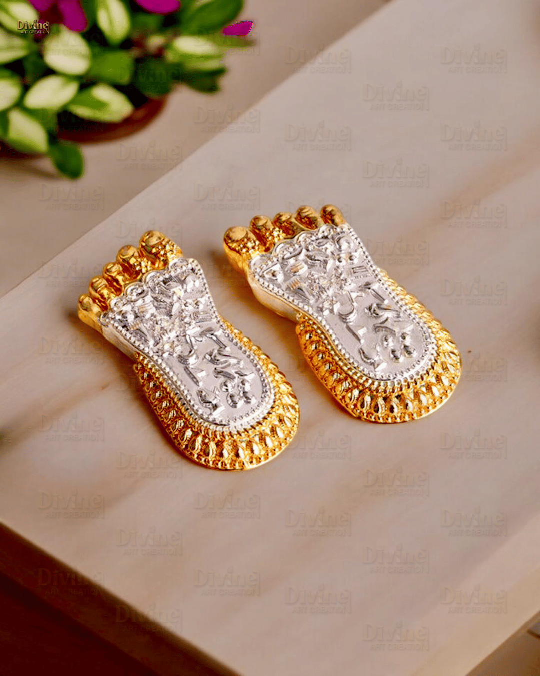 Maa Lakshmi's Charan Paduka - Gold & Silver Plated (3 Inch)