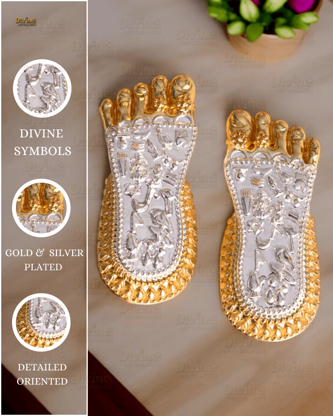 Maa Lakshmi's Charan Paduka - Gold & Silver Plated (3 Inch)