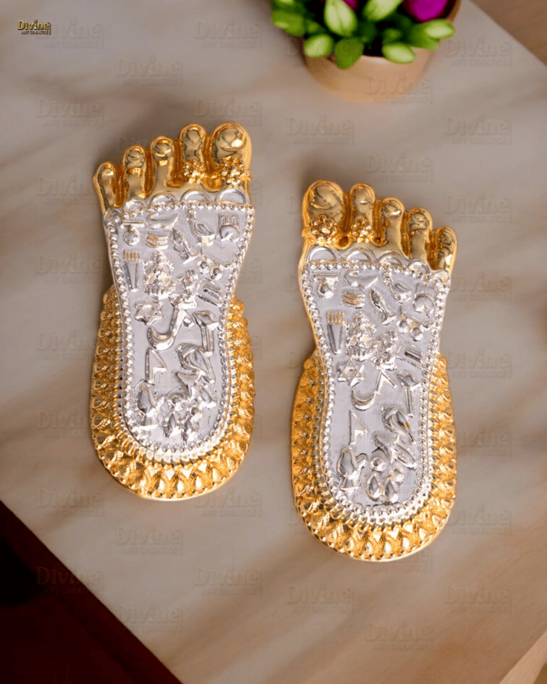 Maa Lakshmi's Charan Paduka - Gold & Silver Plated (3 Inch)