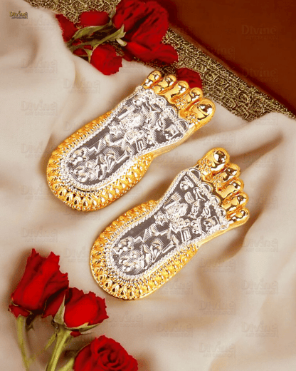 Maa Lakshmi's Charan Paduka - Gold & Silver Plated (3 Inch)