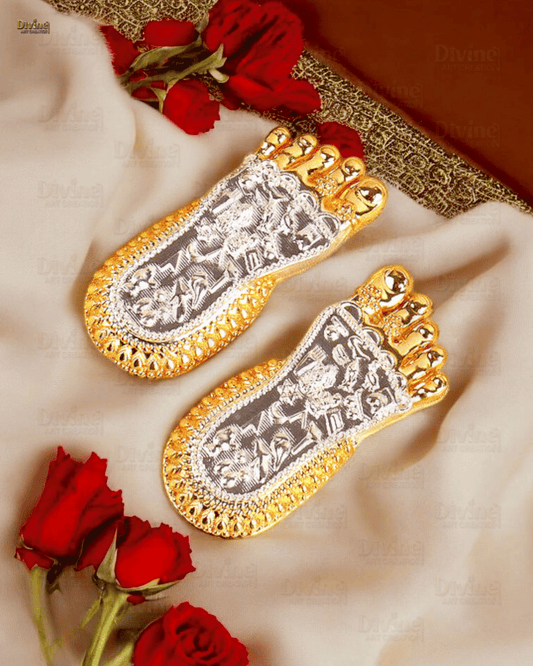 Maa Lakshmi's Charan Paduka - Gold & Silver Plated (3 Inch)