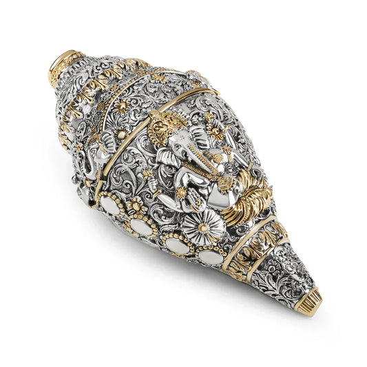 Divine Ganesh Shankh 999 Silver Plated & 24k Gold Plated